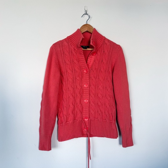 Style & Co. Sweaters - Vintage VTG Style & Co Coral Cable Knit Tie Waist Button Up Cardigan Sweater